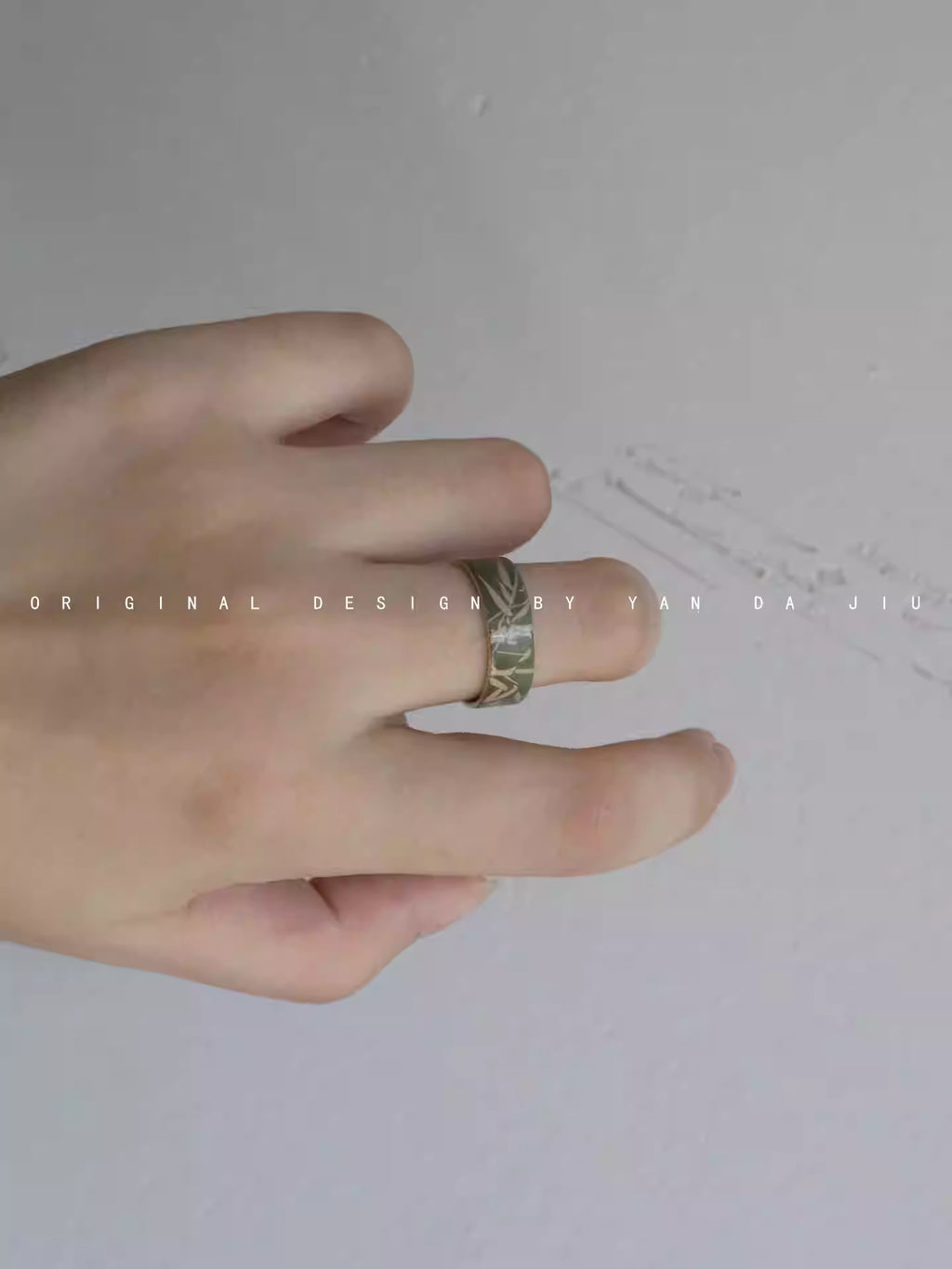 《竹》大漆彩绘工艺手绘竹纹新中式银戒指手作银胎漆器