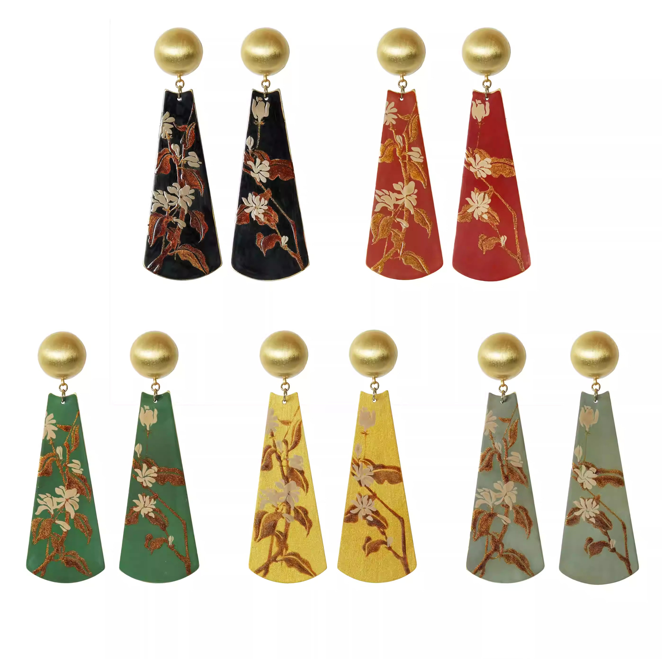 《夏茉莉》大漆工艺手绘花卉新中式耳环手作铜胎漆器