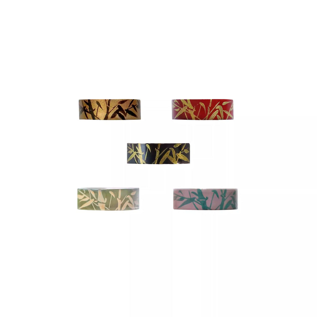 《竹》大漆彩绘工艺手绘竹纹新中式银戒指手作银胎漆器