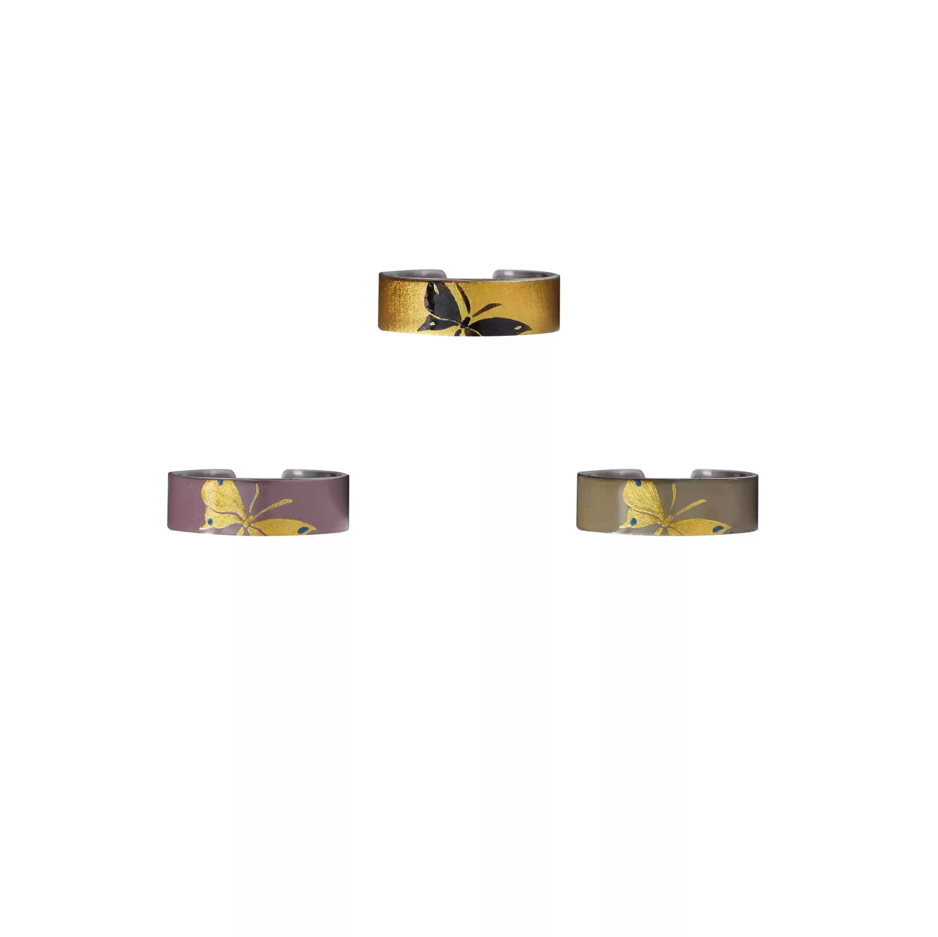 《斑蝶》大漆描金工艺手绘蝴蝶925银戒指-手作银胎漆器