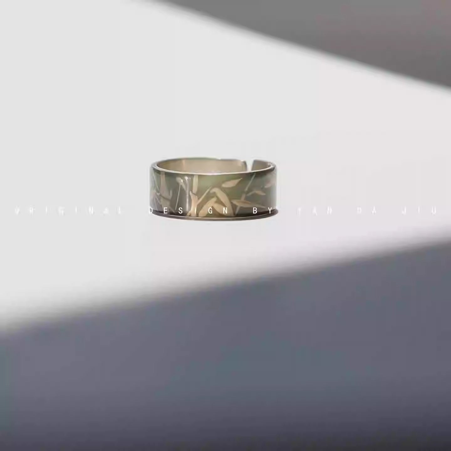 《竹》大漆彩绘工艺手绘竹纹新中式银戒指手作银胎漆器