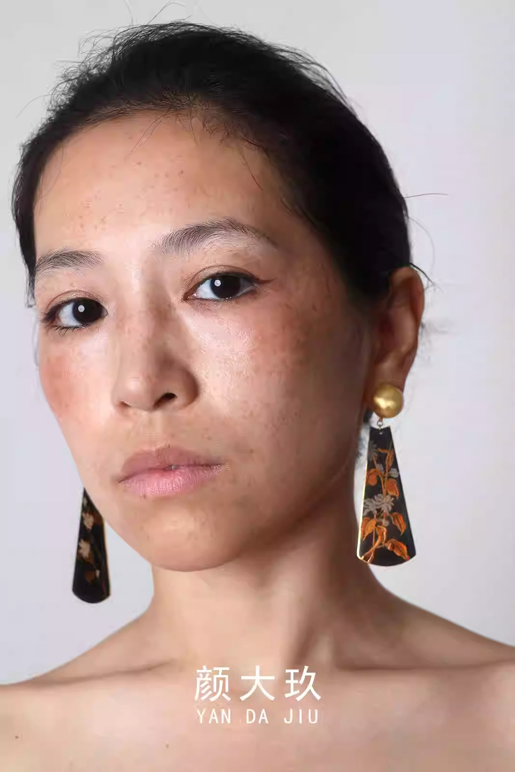 《夏茉莉》大漆工艺手绘花卉新中式耳环手作铜胎漆器