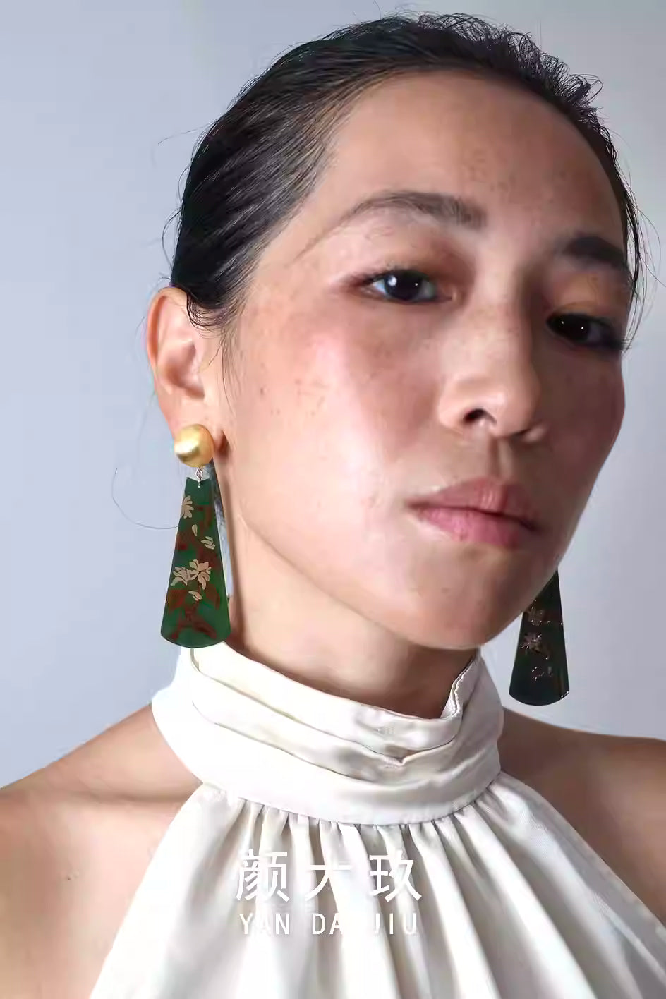 《夏茉莉》大漆工艺手绘花卉新中式耳环手作铜胎漆器